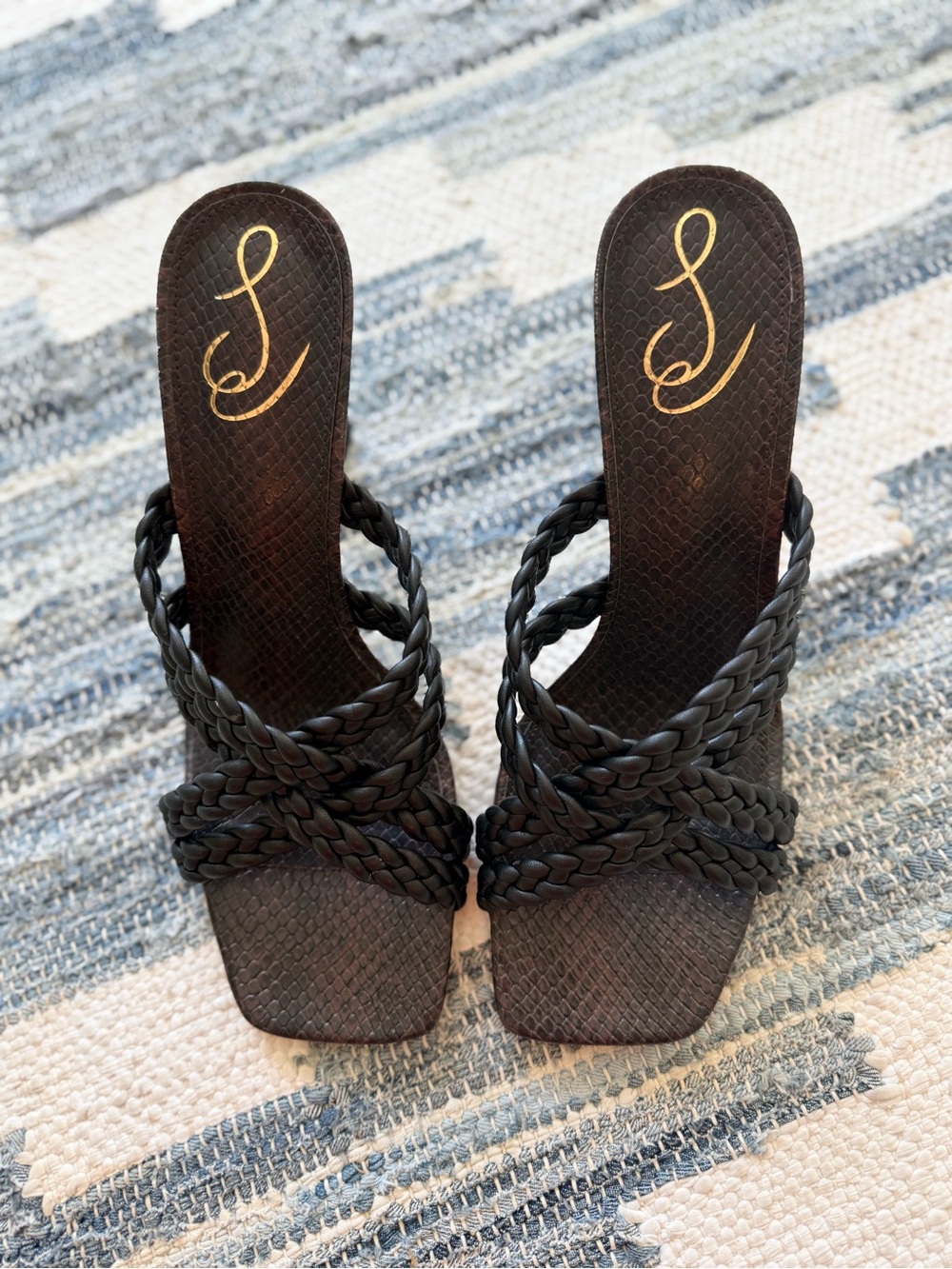 Sam Edelman Black Leather Braided Slides Sandals size 10.5